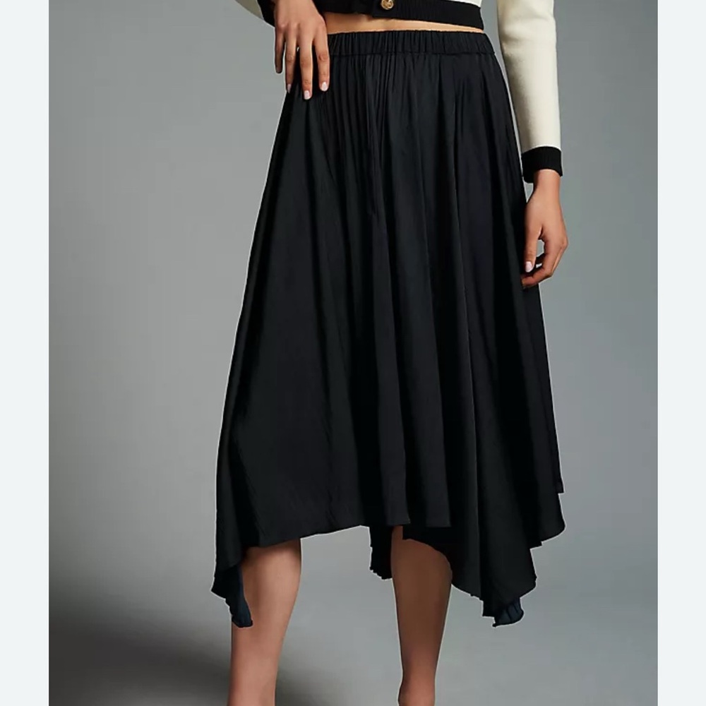 Anthropologie Black Asymmetrical Midi Skirt
